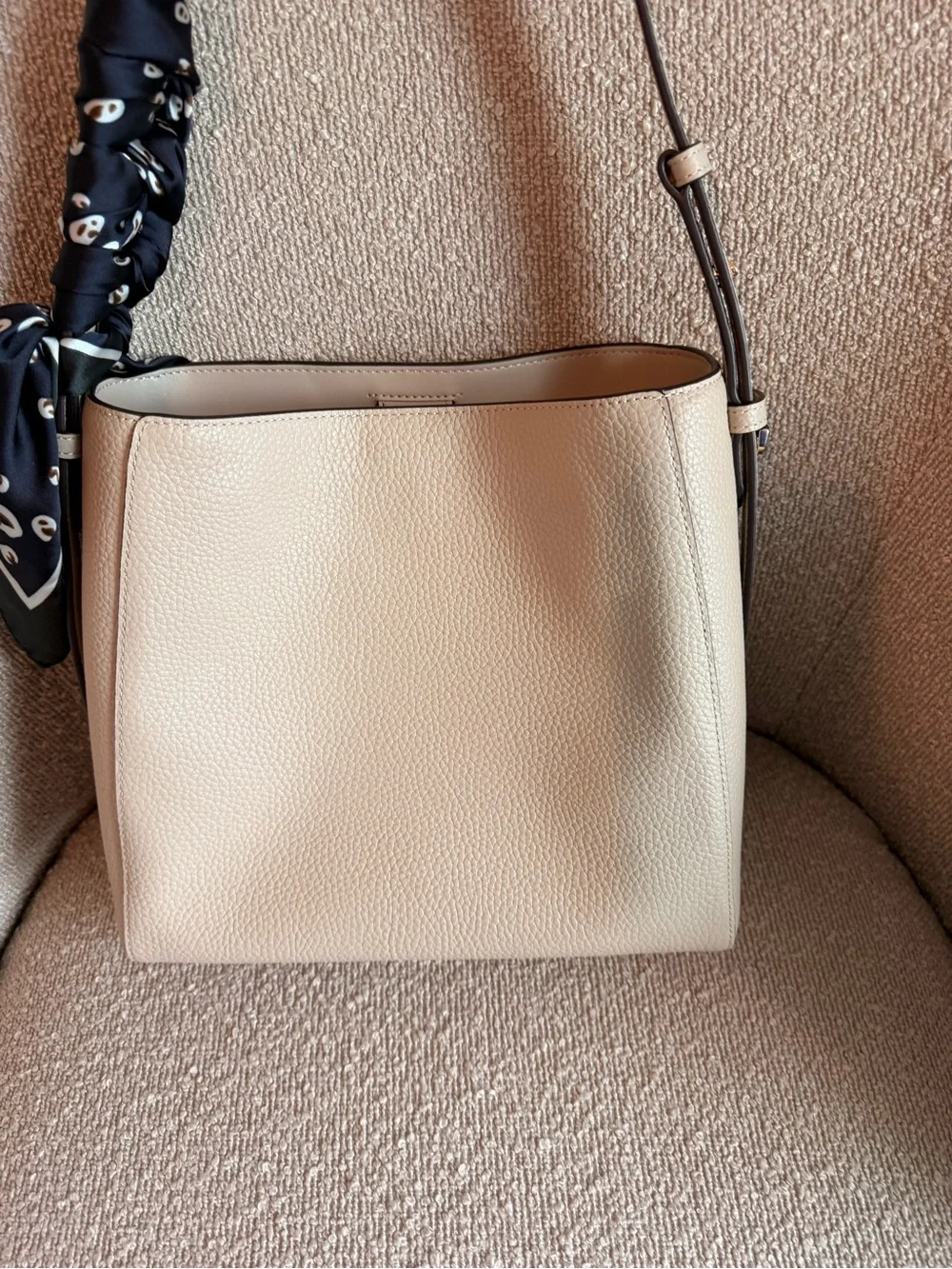 kate spade Cream Pebbled Leather Shoulder Bag with Black Scarf Accent